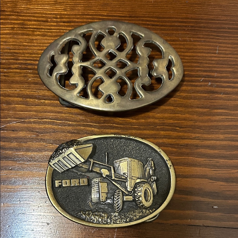 Ford Brass Construction Theme Belt Buckle With Another Stylish Buckle